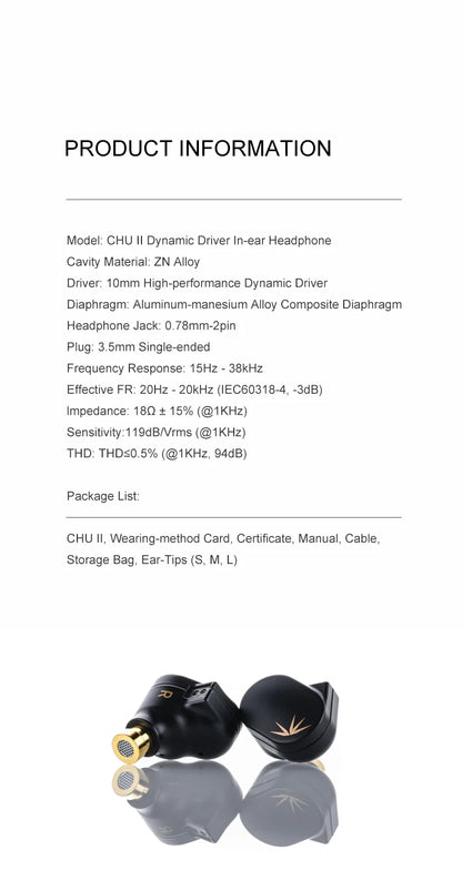 Moondrop CHU II Dynamic Driver In-ear Headphone CHU2 Monitor IEM Earphone CHU II 3.5mm Earbud With Detachable 0.78mm cable