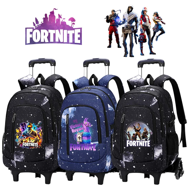 Fortnite 2 viename vežimėlis-kuprinė su žvaigždėto dangaus raštu, didelės talpos vandeniui atsparus nešiojamojo kompiuterio krepšys su laiptų įveikimo konstrukcija, mokyklinė kuprinė moksleiviams