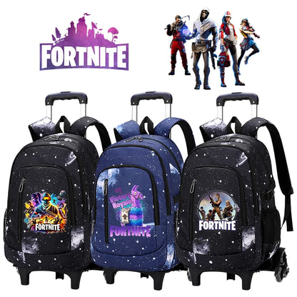 Fortnite 2 viename vežimėlis-kuprinė su žvaigždėto dangaus raštu, didelės talpos vandeniui atsparus nešiojamojo kompiuterio krepšys su laiptų įveikimo konstrukcija, mokyklinė kuprinė moksleiviams
