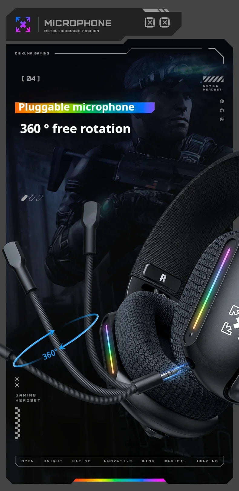 Cuffie gaming wireless ONIKUMA GT808 2.4G/Bluetooth/cablate a 3 modalità over-ear con microfono con cancellazione del rumore per PC PS4 PS5