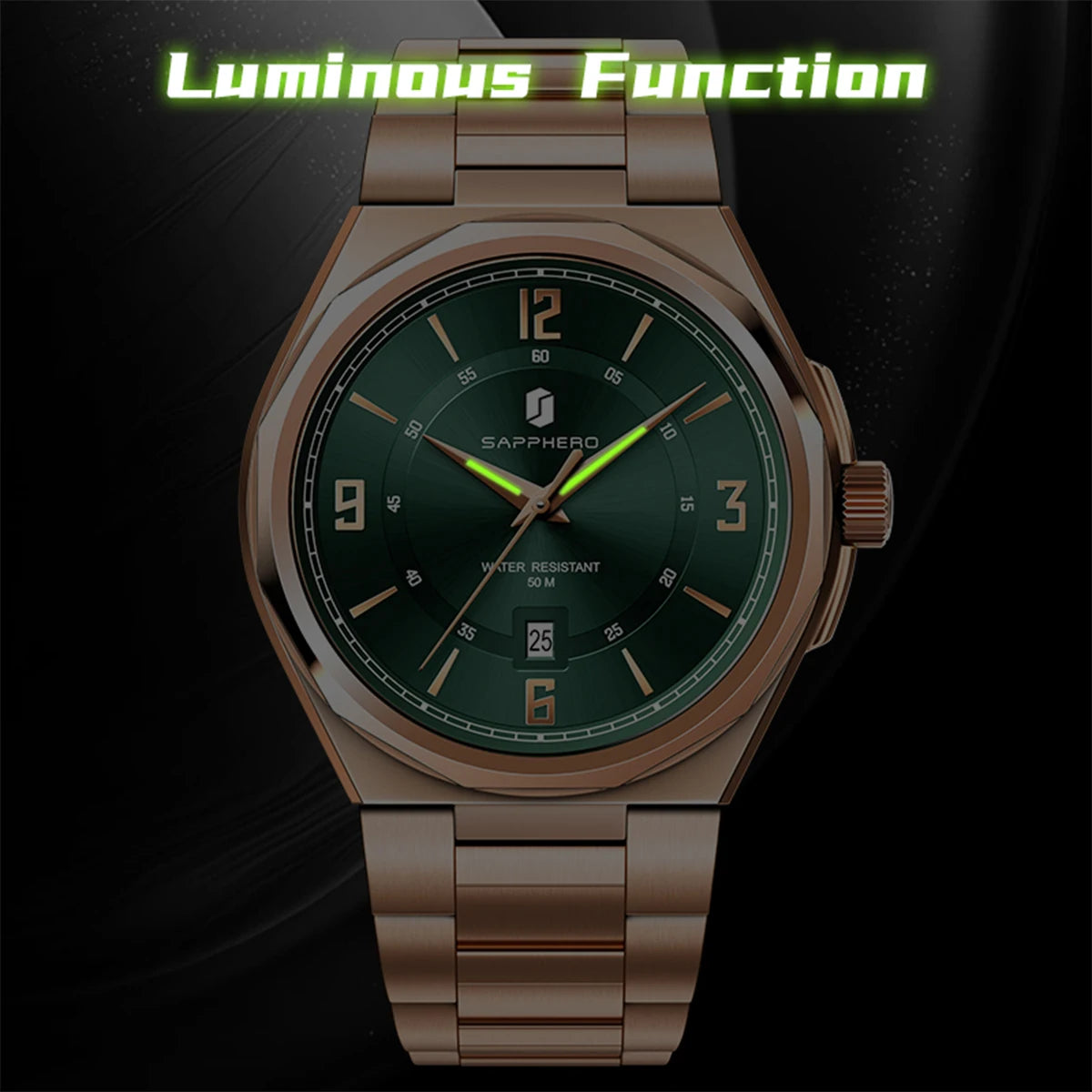 SAPPHERO Luxury Men's Watches Date Display Stainless Steel Watch Strap Men's Gifts Travel Essentials Waterproof Wristwatch