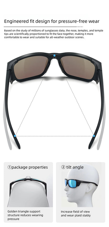 CAPONI Polarizované pánské sluneční brýle pro outdoorové sporty a rybaření, čtvercové, odolné proti oleji a vodě, modré HD čočky, černé obroučky CP36505