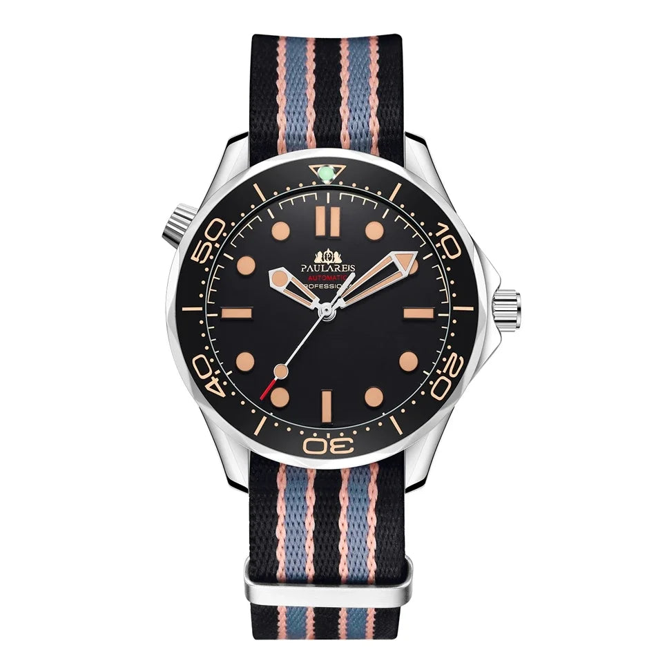 Automatic Mens Watch Mechanical Self Wind Movement Net Stainless Steel Nylon Strap Luxury Fashion Watches