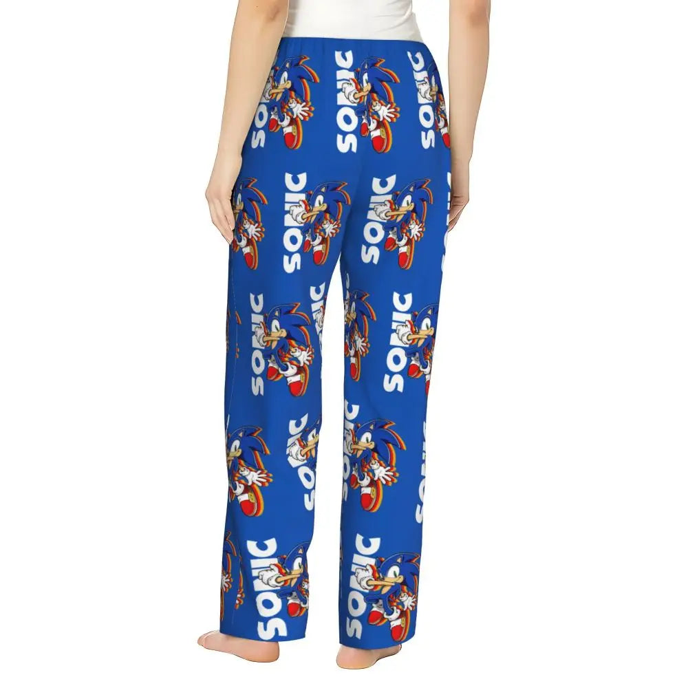 Custom Women Soniced Pajama Pants Printed Hedgehog Game Sleep Sleepwear Bottoms with Pockets