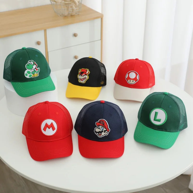 Yoshi Bowser Luigi Super Mushroomi Duckbill Cap Baseball Cap Cartoon Patterned Mesh Cap Summer-appropriate hats for kids Trendy