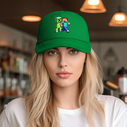 krępy poszukiwacz przygód odkrywa potwora Creepersa za sobą Czapka z daszkiem Czapki przeciwsłoneczne Czapki z regulowanym zapięciem typu snapback Czapka baseballowa z siateczką