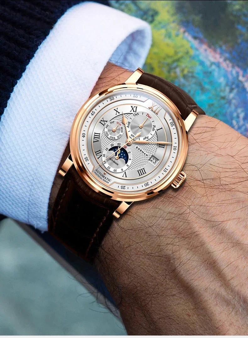BORMAN BM3868 New 40mm Luxury Men Automatic Mechanical Men's Watches Sapphire Multi-function Waterproof Moon Phase Clocks