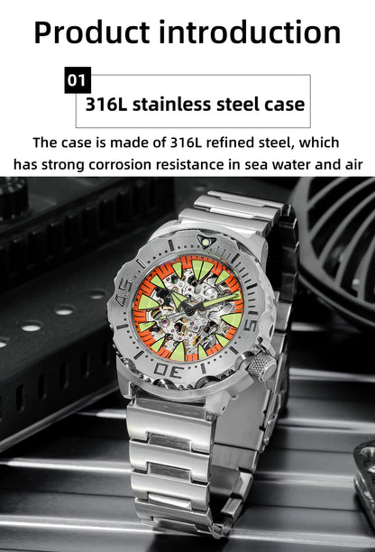 ADDIESDIVE  Luxury Automatic Watches for Men Sapphire 8N24 Stainless Steel Skeleton Luminous 20Bar Waterproof Gift Box Watch