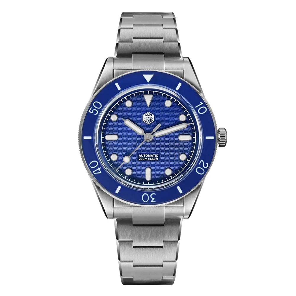 San Martin Official 39mm Guilloche MOP Dial Miyota 90S5 Sport Watch Automatic Mechanical Sapphire Bezel 20 ATM Luminous SN0151