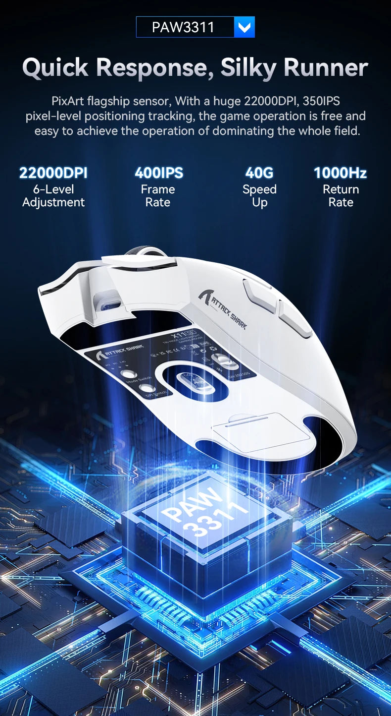 ATTACK SHARK X11SE Wireless Gaming Mouse Tri-Mode, 63g Superlight Gaming Mouse with PAW3311 Sensor, 22000 DPI, Bluetooth & 2.4GHz RGB Gaming Mouse