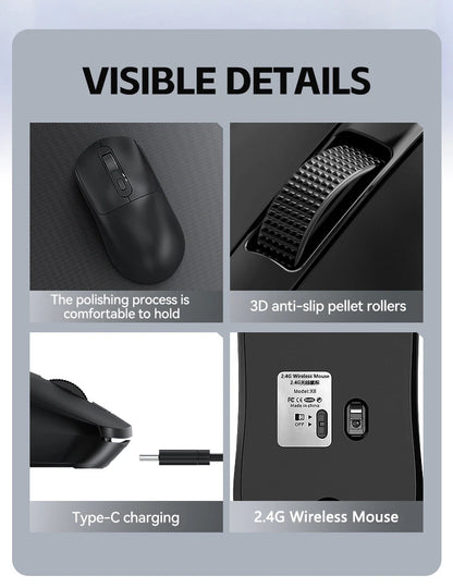 Mouse da gaming wireless Warvank X8 500 mAh ricaricabile TYPE-C, mouse da ufficio adatto a laptop e computer desktop
