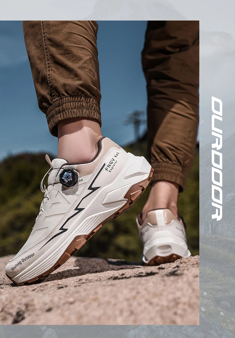Outdoor Hiking Shoes for Men, Lightweight Trekking Shoes, Breathable Mesh Sneakers, Casual Walking Shoes, Rotating Buckle Design, Non-Slip and Wear-Resistant Trail Shoes, Suitable for Hiking and Camping, 2026 New Running Shoe