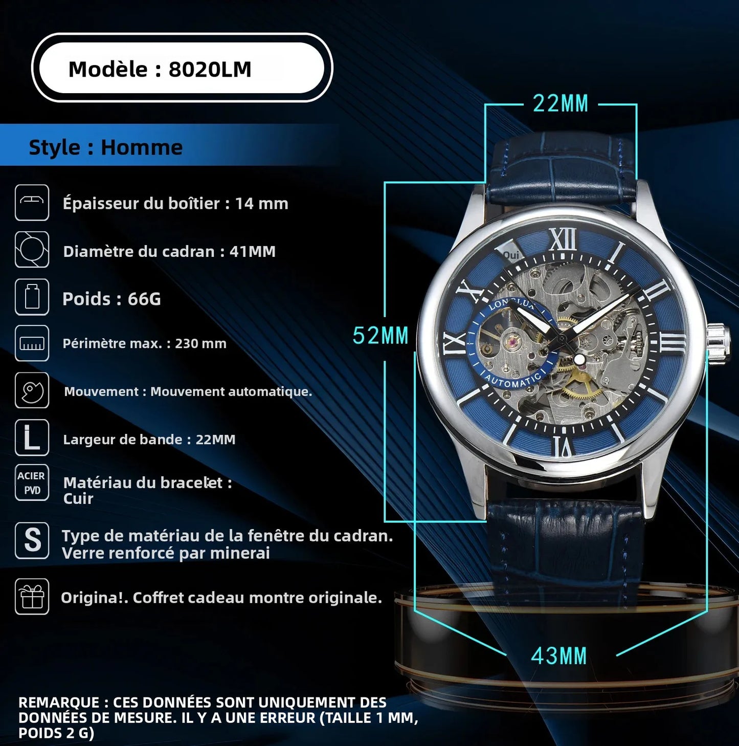 LONGLUX automatic watch rome wholesale mechanical wristwatches waterproof hollow leather mens watch men gift