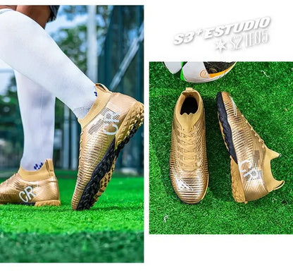 Scarpe da calcio per bambini antiurto sulla punta, chiusura con lacci, tacchetti corti antiscivolo, resistenti all’usura e traspiranti, per partite su erba all’aperto