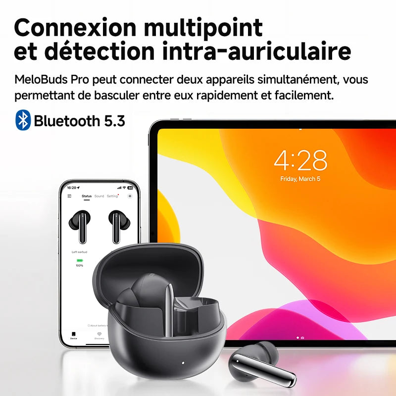 QCY MeloBuds Pro Adaptive Hybrid Active Noise Cancelling Wireless Earbuds – 46dB ANC, Bluetooth 5.3, LDAC Hi-Res Audio, 34H Playtime