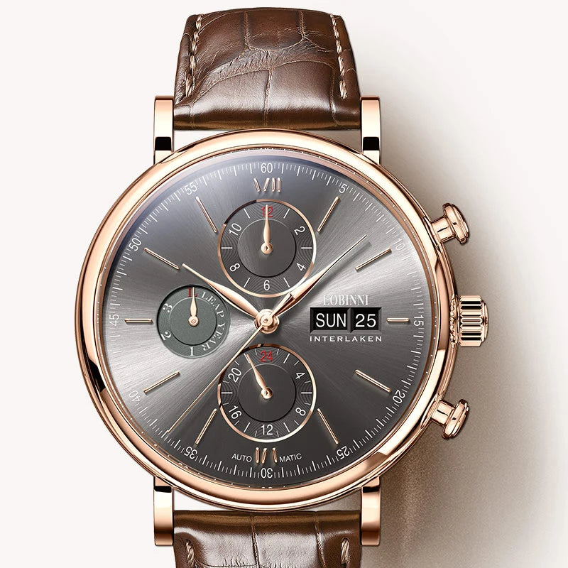 Luxury Brand Switzerland LOBINNI Perpetual Calendar Seagull Automatic Mechanical Men's Watches Sapphire Multi-function L13019-11
