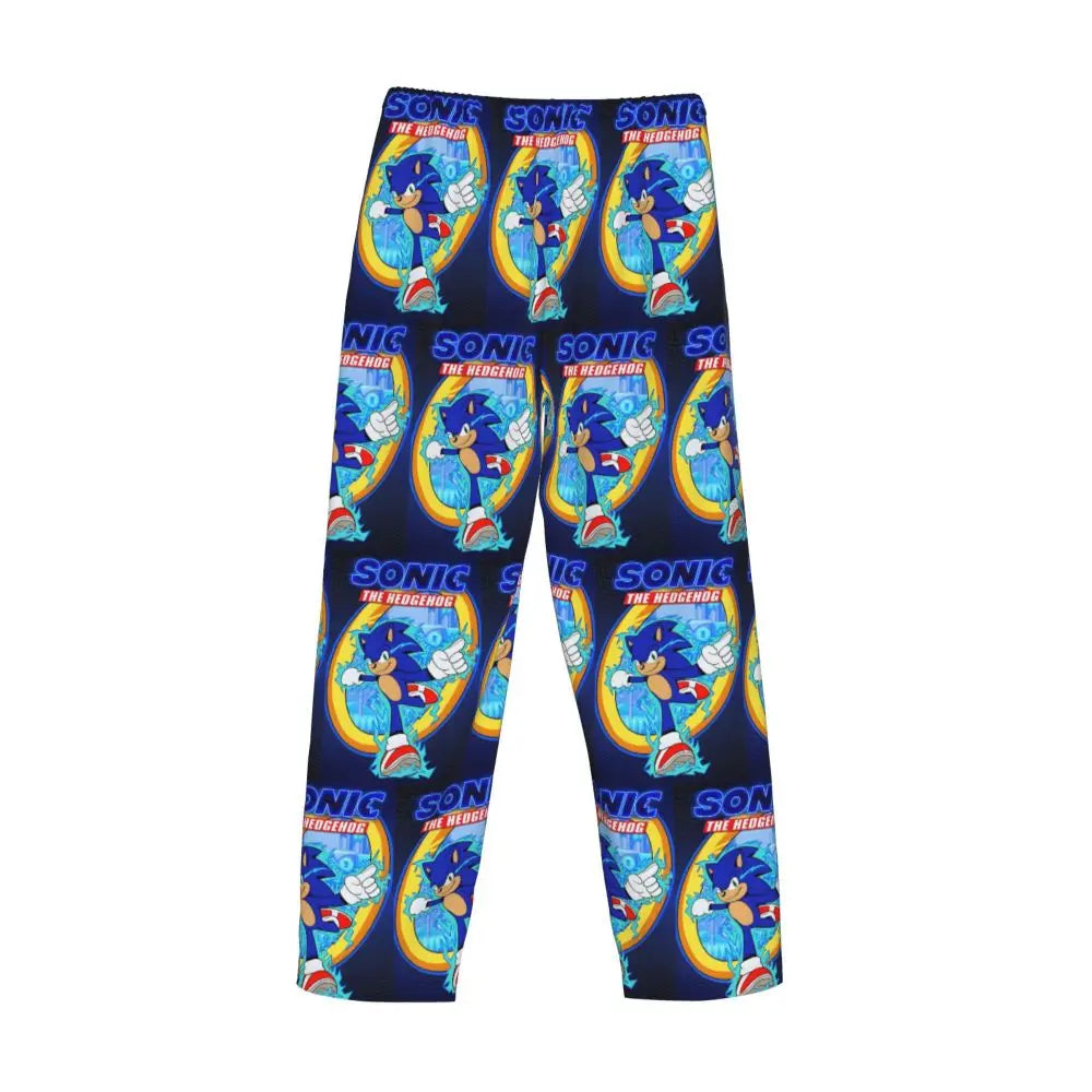 Custom Print Men's Soniced Pajama Pants Hedgehog Game Sleepwear Sleep Lounge Bottoms with Pockets