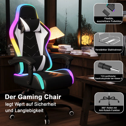 HOMALL LED Gaming Chair Ergonomic Computer Chair with Footrest, RGB Lights, Lumbar Support, Headrest, Reclining Office Desk Chair