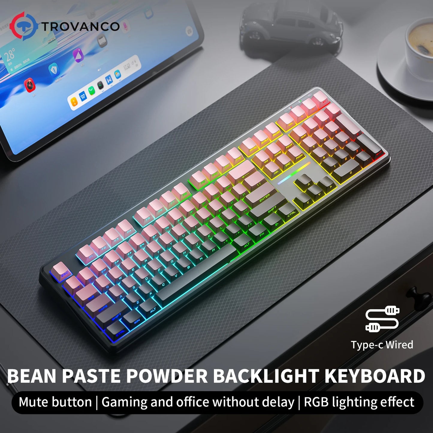 Teclado Bluetooth V108 Pro para oficina, bajo nivel de ruido, 2.4G, con cable e inalámbrico, diseño completo, membrana con retroiluminación RGB