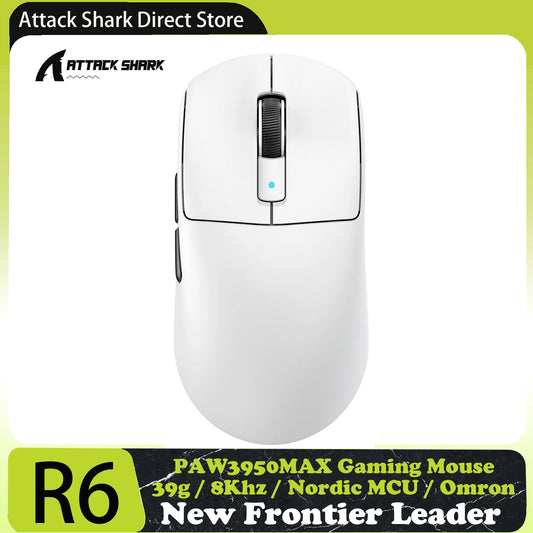 ATTACK SHARK R6 PAW3950MAX bežični gaming miš, 8Khz frekvencija ispitivanja, ultralagani 39g, Nordic 52840 MCU, Omron optički mikroprekidači