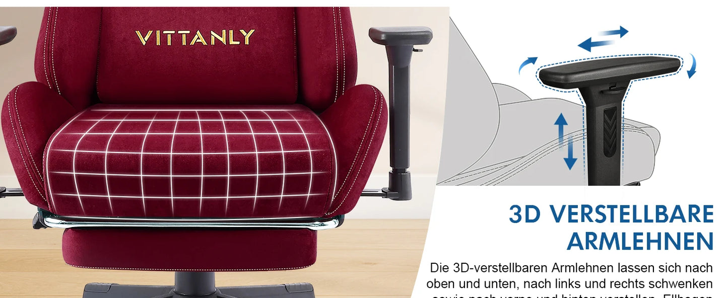 Vittanly Gaming Chair Ergonomic Office Chair with Footrest, Breathable Fabric Adjustable Rotating Computer Chair with 3D Armrests for Gaming & Work