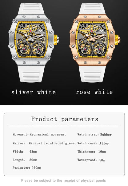 2022 New ONOLA Men Watch Automatic Mechanical Watch for Men Business Sport Wristwatch Luminous Waterproof Leather Belt Clock