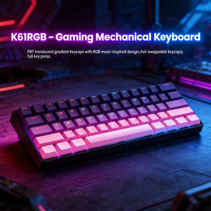 Tastiera meccanica portatile cablata K61, Phantom RGB colorata, risposta di livello gaming, design ergonomico, adatta al gaming e all’ufficio