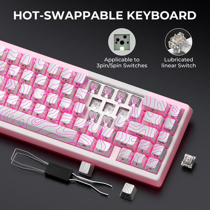 XVX M67 JadeStone mechanische Tastatur mit IMD-Tech-Tastenkappen, Hot-Swap-fähig, Gasket-Mount, Tri-Mode, individuell anpassbares RGB, kabellose Tastatur 65%