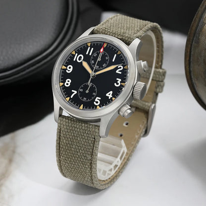 Militado ML1868KF Retro VK67 Quartz Chronograph Watch Stainless Steel Case 3 Dial Waterproof 100M  Multifunction Military Watch