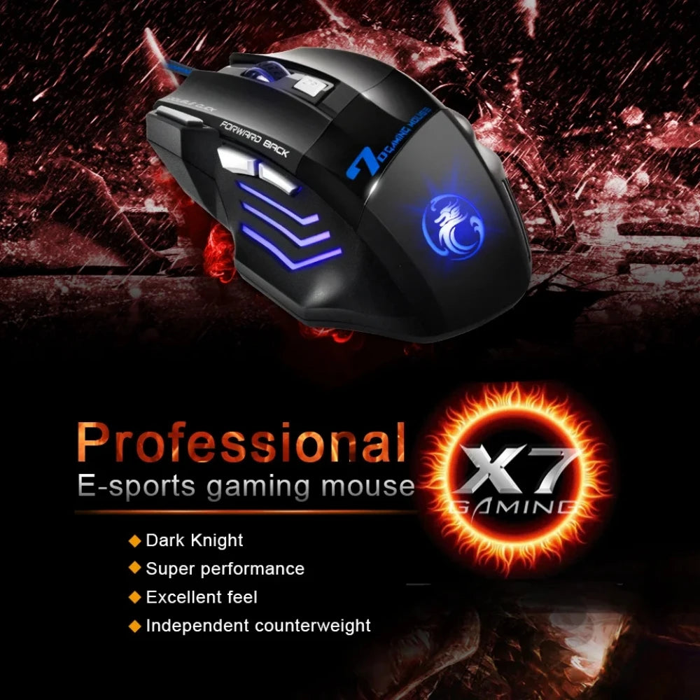 Rato Gaming com Fio para Computador, Retroiluminação RGB, Ergonómico e Silencioso, LED, 7 Botões, USB, para PC e Desktop