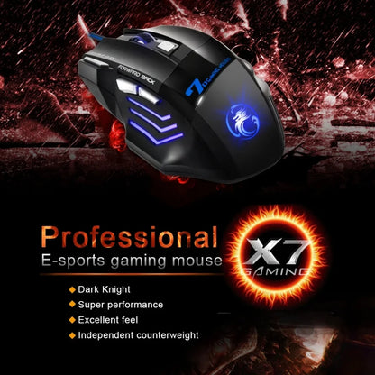 Rato Gaming com Fio para Computador, Retroiluminação RGB, Ergonómico e Silencioso, LED, 7 Botões, USB, para PC e Desktop