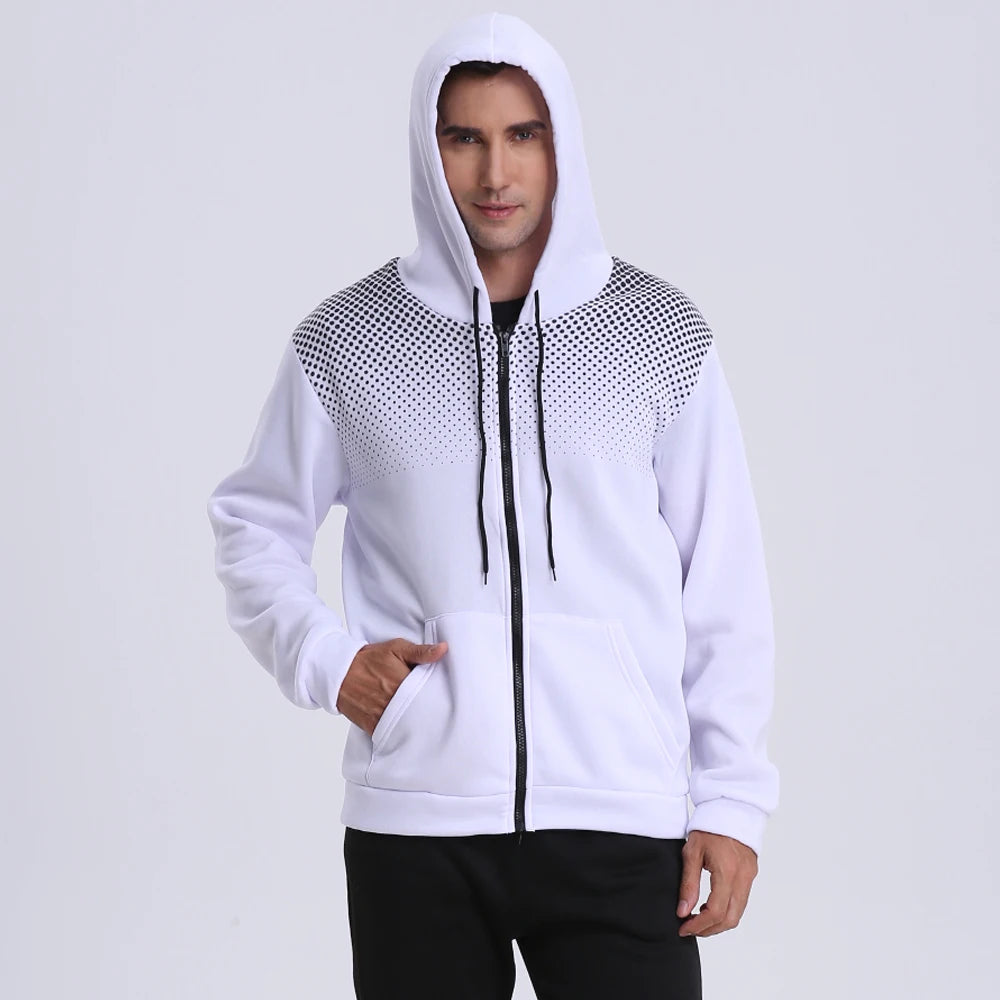 Men's Zip Up Hoodie Pocket Polka Dot Print Hooded Sweatshirt Sport Outdoor Casual Slim Fit Men Spring Autumn Zipper Hoodie
