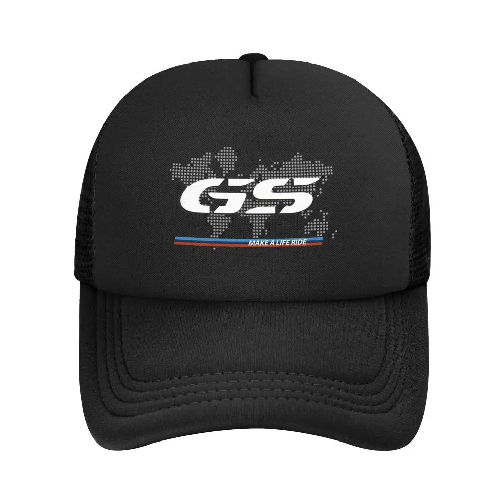 GS Weltkarte Motorrad-Trucker-Cap Herrenmode-Hüte Sonnenkappen Angelhut Atmungsaktive Baseballkappen aus Polyester-Netzgewebe für den Sommer