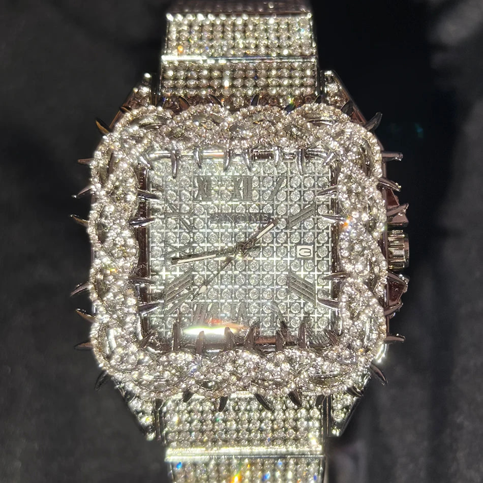 Shine Luxury Hip-Hop Diamond Watch with Emeralds for Men Replica Czech Stone Inlaid Waterproof Gold Watch שעוני יוקרה
