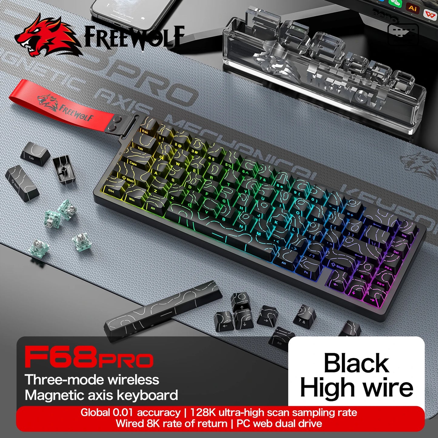 Magnetic Switch Keyboard ATTACK SHARK X68HE X68PRO HE and FREEWOLF F68 Wired F68Pro Wireless for Pro Gaming 0.01mm Rapid Trigg