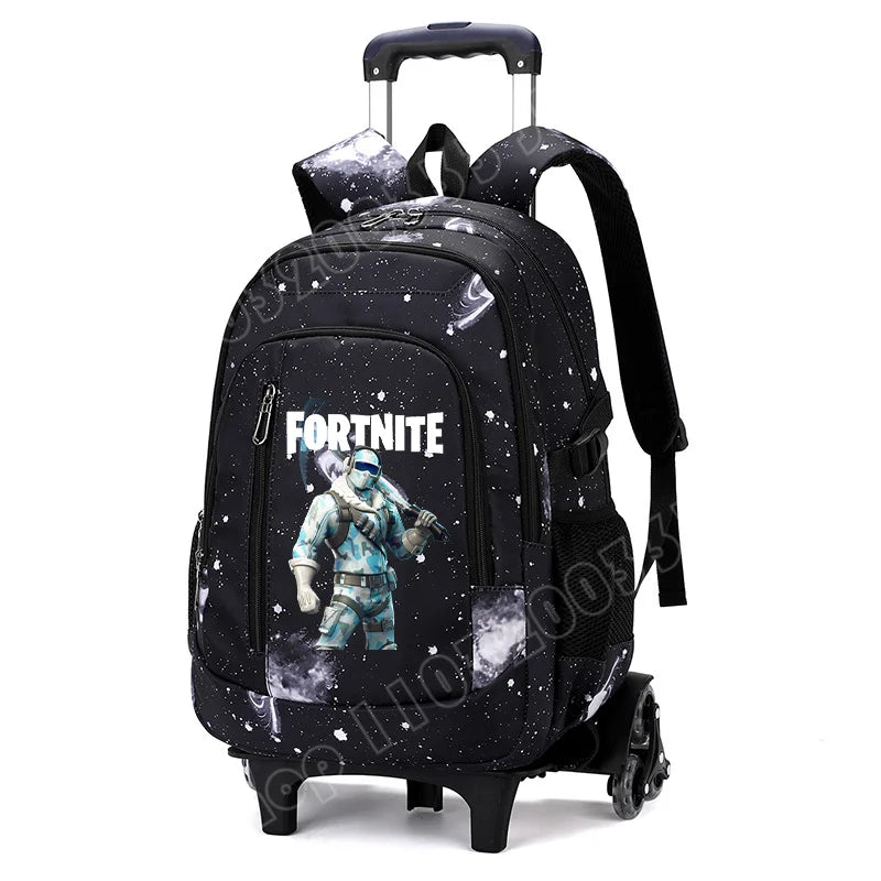 Fortnite 2 viename vežimėlis-kuprinė su žvaigždėto dangaus raštu, didelės talpos vandeniui atsparus nešiojamojo kompiuterio krepšys su laiptų įveikimo konstrukcija, mokyklinė kuprinė moksleiviams