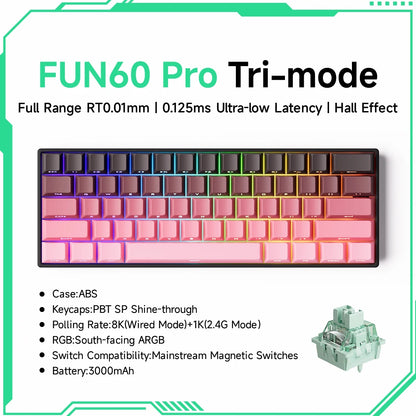 Teclado mecánico MONSGEEK FUN60 PRO&MAX HE con interruptores magnéticos, teclado gaming inalámbrico 60%, Rapid Trigger 8K ARGB personalizable