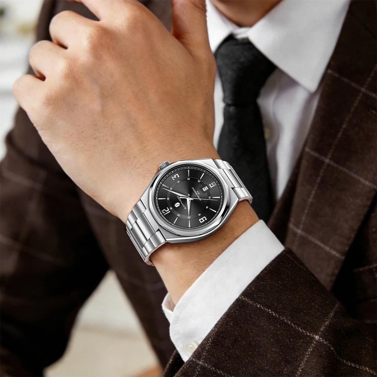 SAPPHERO Luxury Men's Watches Date Display Stainless Steel Watch Strap Men's Gifts Travel Essentials Waterproof Wristwatch