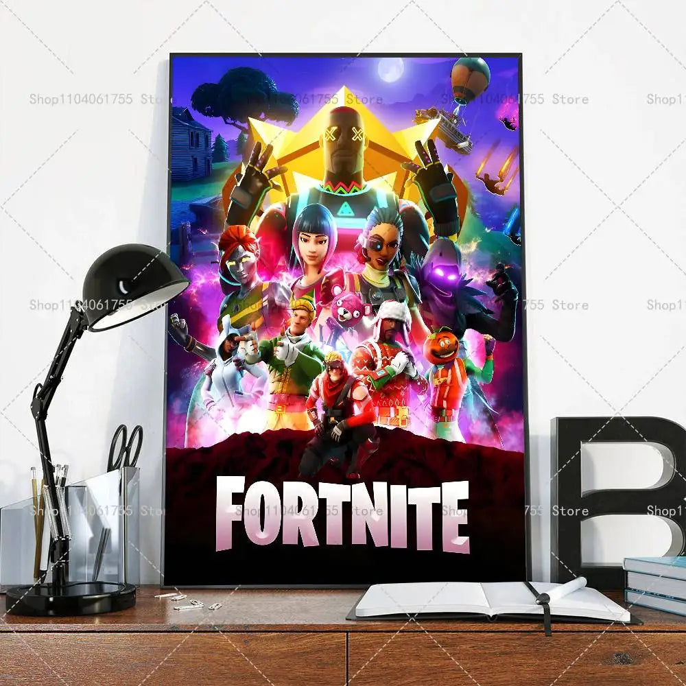 F-Fortnites-Game beliebtes Poster, selbstklebender Kunst-Wandsticker aus wasserfestem Papier für Café, Bar und Zimmerdekor