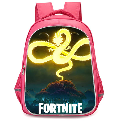 Mochila Fortnite Cartoon vermelha de 16" unissexo com fecho duplo, grande capacidade, mochila escolar para crianças, meninos e meninas dos 5 aos 8 anos