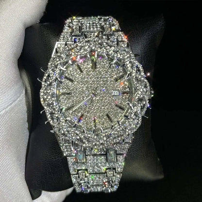 Luxury Full Diamond Men's Quartz Watch Thorn Bracelet Hip Hop Style Date Display with Luminous Function Men business Wristwatch