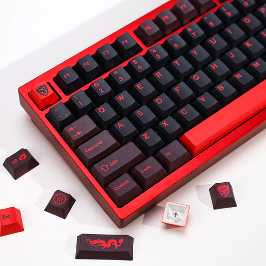 KBDiy GMK Red Dragon Keycaps PBT 143 Keys Set Retro Alice ISO Cherry Profile KeyCap For Custom DIY 60 Mechanical Keyboard Gaming