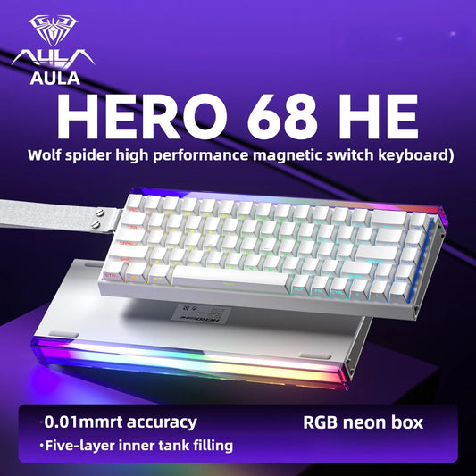Magnetic Keyboard mechanical Aula Hero68he wired  RGB65% teclados gamer Hot-Swap pc 8000 Hz Polling Rate white clavier mecanique