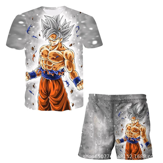 Conjunto infantil de verão Dragon Ball 2026 com T-shirt e calções para menino, conjunto de 2 peças T-shirt + calções