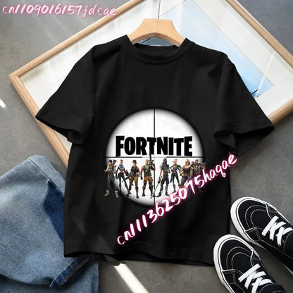 Fortnites Kids Black Cotton T Shirt Fortress Night Baby Short Sleeve Tees Shirt Cartoon Boy Girl Summer Clothes Kawaii Tops Gift