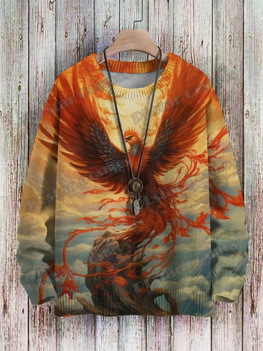 PLstar Cosmos Retro Dragon & Deer Art Pattern 3D Printed Mens Knitted Pullover Winter Unisex Casual Knit Pullover Sweater ZZM118