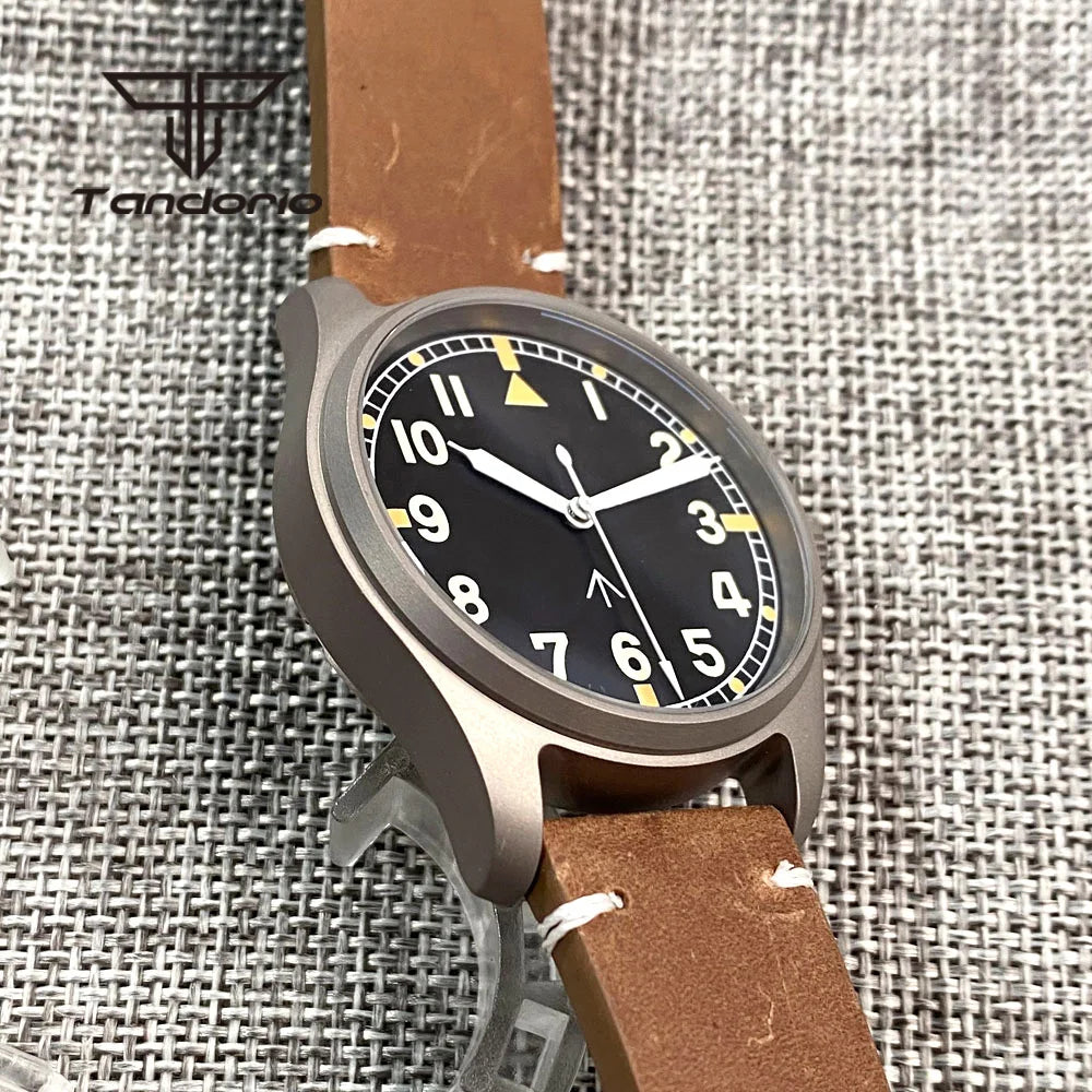 Tandorio Titanium NH35A 39mm Automatic Pilot Dive Watch for Men 20BAR Sapphire Ultralight Waterproof Wristwatch Green Luminous