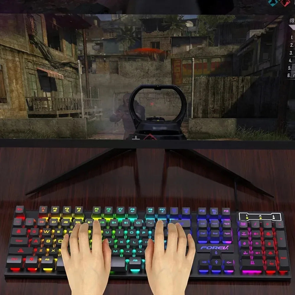 Kebidumei 104 key Backlit Mechanical Keyboard Wired Gaming Keyboard Luminous keyboard And Mouse Set for Gamer PC Laptop Office