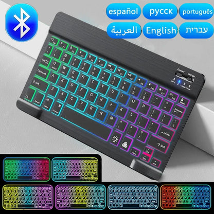 Mini teclado Bluetooth RGB inalámbrico de 10 inch con retroiluminación, panel táctil y compatibilidad con IOS, Android, Windows e iPad
