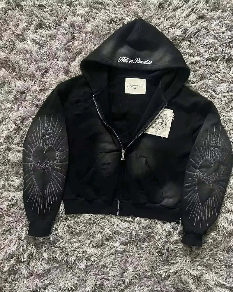2026 New American Fashion Trend Goth Printed Zipper Hoodie Women Street Hip Hop Punk Rock Sweatshirt Unisex Casual Loose Hoodie, Produit gaming premium Fraquane, produits de luxe, nouvelle génération, équipement gamer
